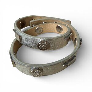 Rustic Cuff Shiny Silver Tone Leather Wrap Bracelet Oklahoma State Charms